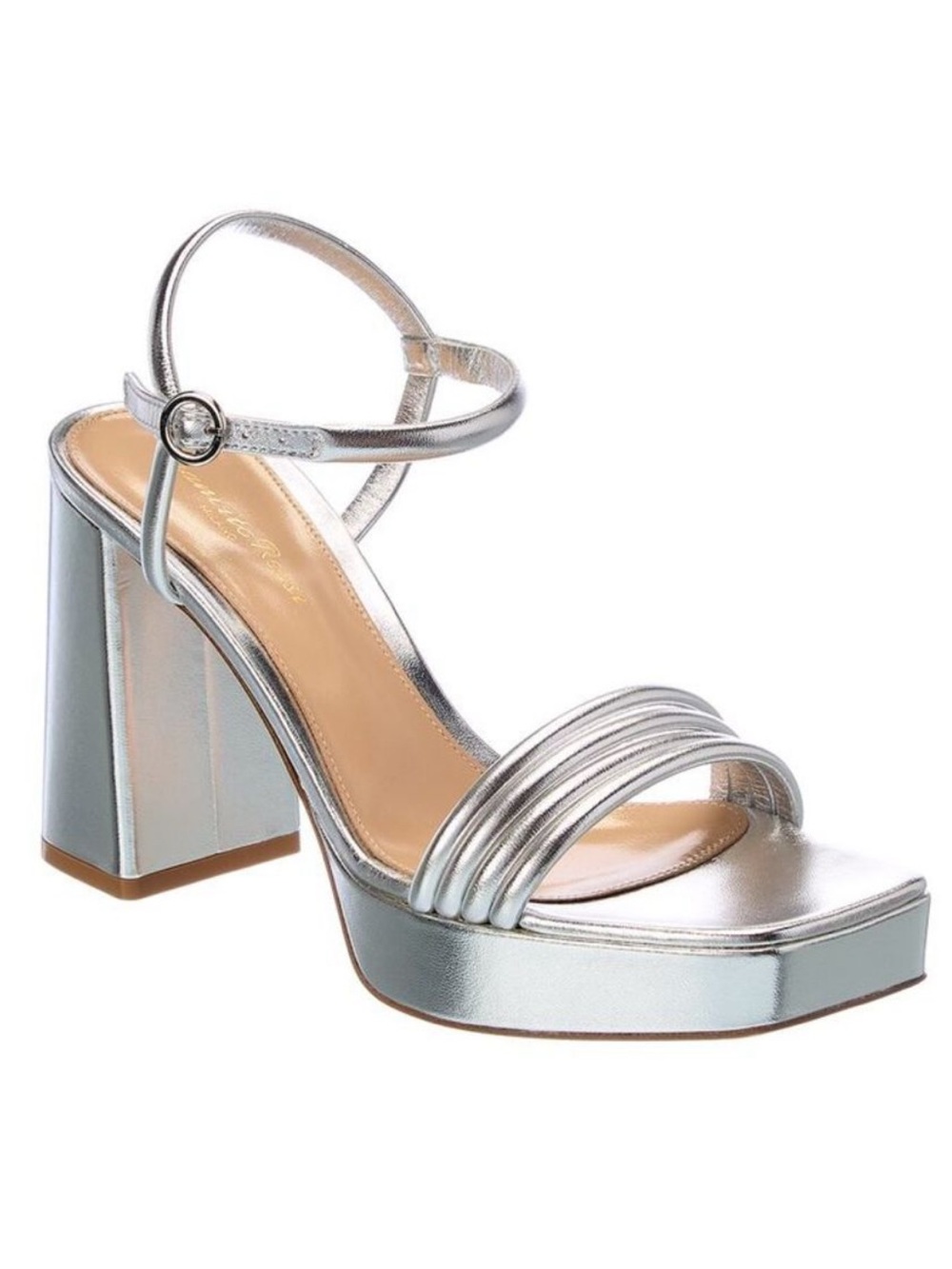 Gianvito Rossi Lena Platform Metallic Silver Block Heel Sandals